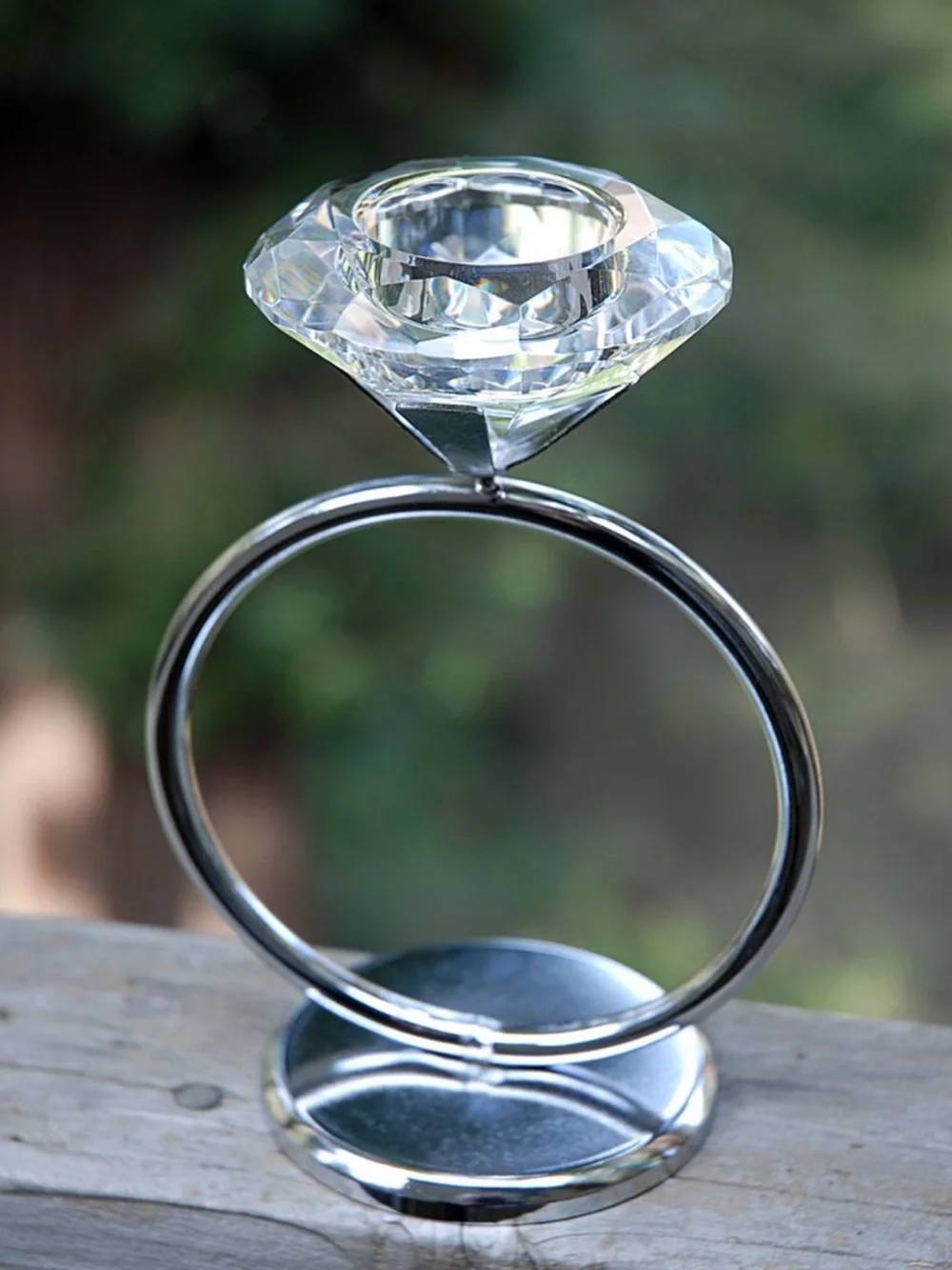 Crystal Diamond Ring Tealight Holder - Clear and Silver Home Accent